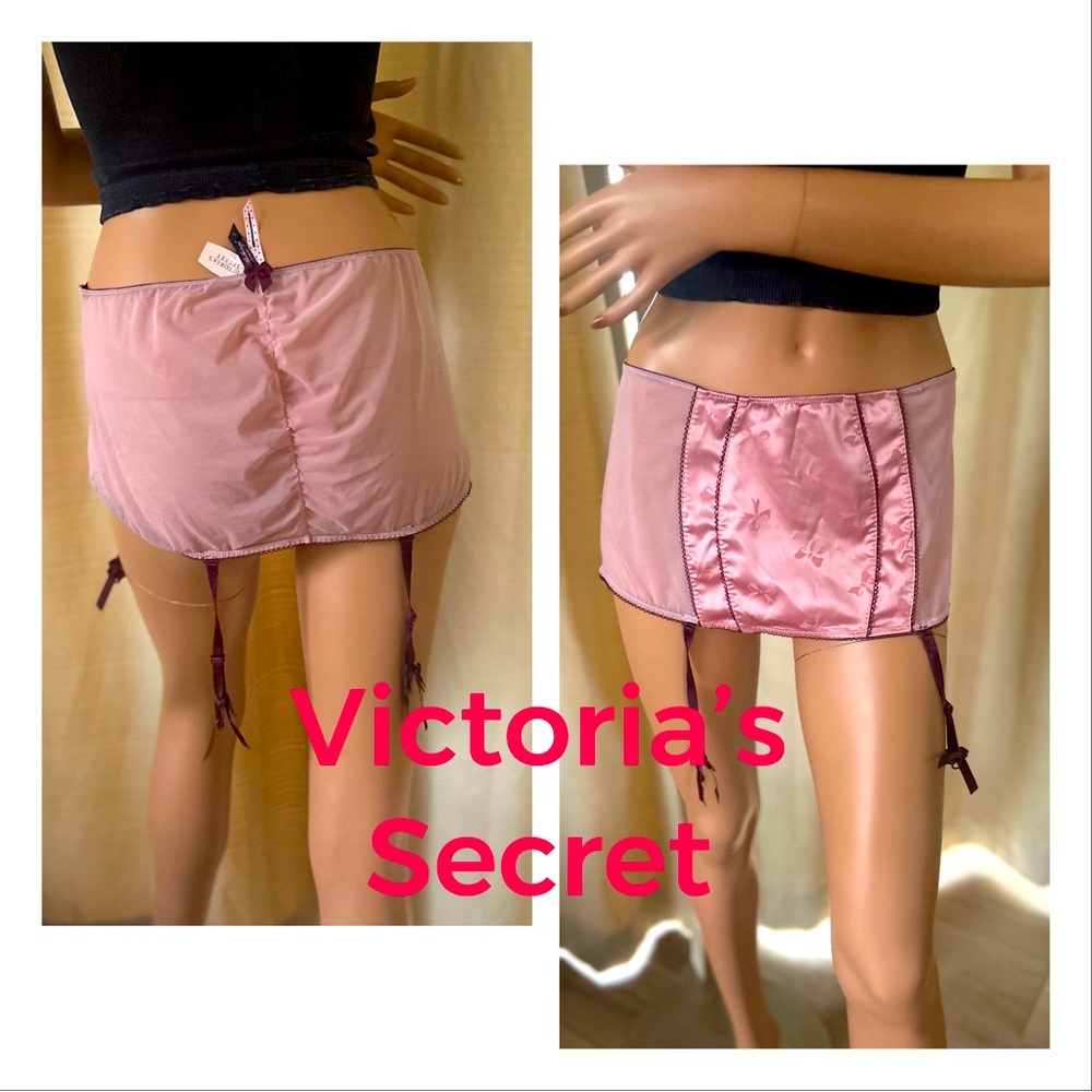 New Victoria's Secret Sexy Little Things Pink Satin sheer garter L